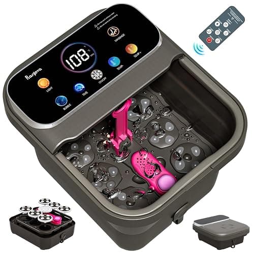 Ranjova Foot Spa Electric Rotary Massage, with Touchscreen Pro Color Display, Collapsible Foot Bath with Heat, Bubble,Remote Control, Temp Control, and 24 Motorized Shiatsu Massage Balls (Dark Grey) - Image 1