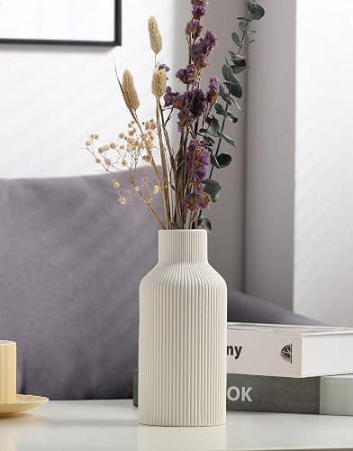White Ceramic Flower Vase,Minimalist Modern Home Decoration,Small Pampas Grass Vases for Decor,Table,Shelf Bookshelf Decorative,Mantel,Entryway Decor and Centerpieces(8 in) thumbnail 3