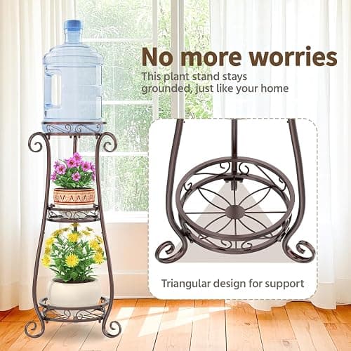 LASZOLA 3 Tier Bronze Metal Plant Stand for Multiple Large Planters Indoor Outdoor Organizer, Heavy Duty Tall Flower Stand for Corner Patio Bathroom Office, Modern Sturdy Vertical Iron Rack, Cat Proof thumbnail 4