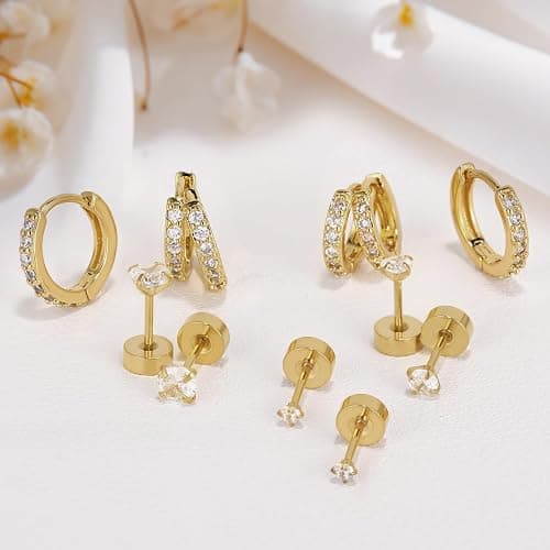 5 Pairs Tiny Huggie Hoop Earrings for Women, Lightweight Mini CZ/Cubic Zirconia Hoops Set for Women's Cartilage Helix Lobe Ear Piercings Small Hoop Earrings 5/6/7/8/9mm thumbnail 7