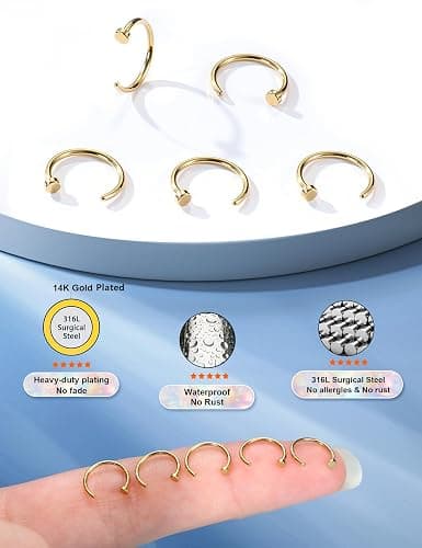 FIBO STEEL 18G-22G 5PCS Stainless Steel Body Jewelry Piercing Nose Ring Hoop for Women thumbnail 6
