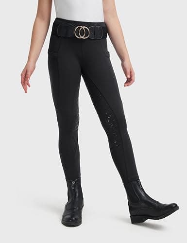 FitsT4 Sports Girls Horse Riding Pants Full Seat Silicone Girls Equestrian Pants Stretchy Kids Breeches Riding Tights Pockets thumbnail 2