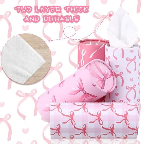Yoande 4 Pack Car Tissue Holder with Facial Tissues Travel Tissue Tubes Box Round Cylinder Container for Car Cup Holder Home Bathroom Office Wedding Gifts Decor(Pink Bow) thumbnail 3