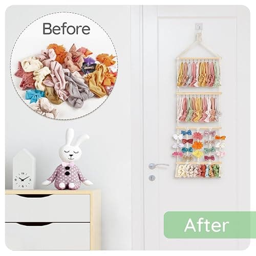 Mkono Headband Holder Boho Hair Bow Organizer for Girls Macrame Bow Hanger with 30 Hooks Bow Holder for Nursery Baby's Room Hair Accessories Organizer Wall Hanging Decor for Bedroom Bathroom thumbnail 7