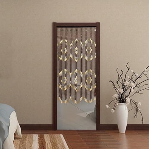 Headery Beaded Curtain, Handmade Wood Bead Curtain Door Beads Beaded Door, Exquisite Room Decor Doorway Beads Hanging Door Beads for Bedroom Bathroom Kitchen Restaurant (Beige&Brown) - Beige&brown - Image 1