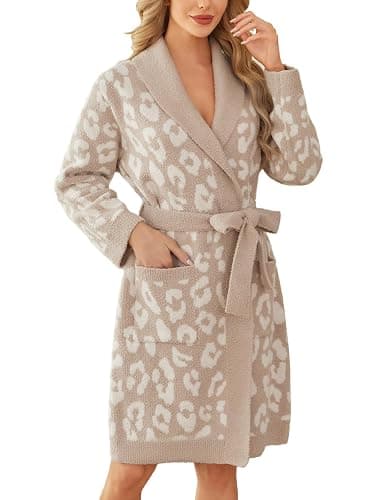 Snuggle Sac Ultra Soft Robes for Women with Pockets, Leopard Spa Robe Loungewear Towel Cozy Fluffy Bathrobe Gifts for Women - Image 1