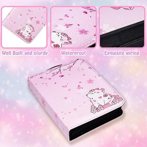 CLOKORIA Card Binder for Girls Gifts,440 Cards Collectible Trading Card Holder Case with 55 Sleeves, 4 Pocket for TCG Game Cards Collection Sports Trading Cards Collector Album (Sakura cat) thumbnail 6