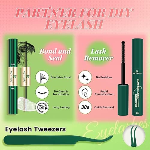 KEYYOU Venus Lash Clusters Kit, Invisible Band with Waterproof at Home | Wispy Natural Manga Eyelash Extension Kit 120pcs C Curl Lash Extensions Kit thumbnail 5