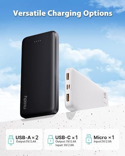 Miady 2-Pack 10000mAh Dual USB Portable Charger, USB-C Fast Charging Power Bank, Backup Charger for iPhone 15/14/13, Galaxy S23/22, Pixel and etc - Black+White thumbnail 6