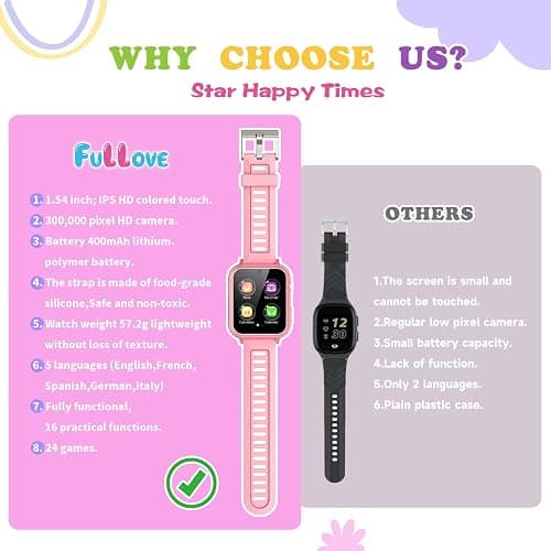 Girl Gifts Age 6 7 8 9 Kid Smart Watch: Presents for 6-10 Year Old Girls Kids Learning Watch Birthday Gift for 7 8 9 10 Year Old Girls Toy Reminder Game Watch for Kids Age 10 - 12 Girl Pink Watches thumbnail 5