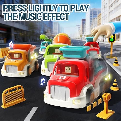 11-Pack Construction Truck Toys for Toddlers 1–3,Push-and-Go Friction Powered cars with Lights & Music,Vehicle Roadblock Toys Set,Baby Boy car Toys for 6-9-12-18 Months,for Kids Boy Birthday Gifts thumbnail 6