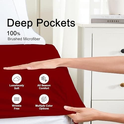 Hotella 100% Microfiber King Size Fitted Sheet Only, 78"x80" Hotel Quality Deep Pocket Bottom Sheet, Fit for 6" 8" 14" Matress, Machine Washable and Non-Fade, Snug Fit Stay in Place, DRAK RED thumbnail 3