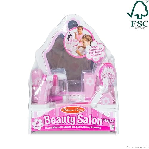 Melissa & Doug Wooden Beauty Salon Play Set, 18-Piece Vanity with Pretend Play Toys, Makeup, Mirror, Accessories & More, Preschool Toys for Girls & Boys Ages 3+ - FSC Certified thumbnail 5