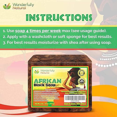 Wonderfully Natural #1 African Black Soap for Acne & Dark Spots | Organic Vegan Satisfaction Guarantee | 1lb bar 90 day Supply thumbnail 7