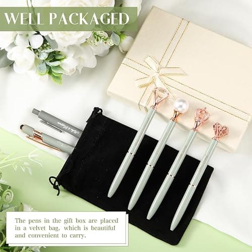 Qeeenar 6 Pcs Fancy Pens for Women Crystal Diamond Pen for Journaling Pretty Glitter Ballpoint with Box Inspirational Gifts for Women Girls College Students Cute Back to School Gifts (Sage Green) thumbnail 3