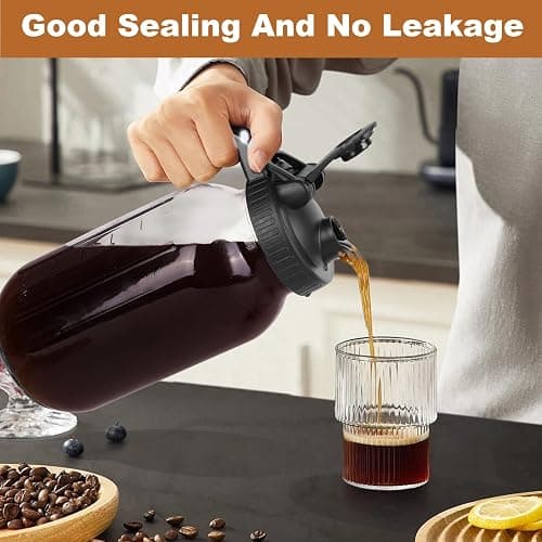 QHH Cold Brew Coffee Maker, 64 oz Mason Jar Pitcher with Stainless Steel Filter, Pour Spout Handle Lid, Airtight & Leak-Proof for Iced Coffee,Tea & Lemonade thumbnail 4