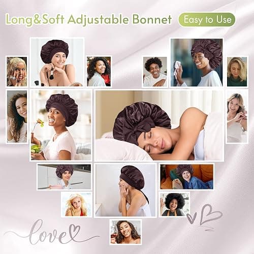 BONNET QUEEN Silk Bonnet for Sleeping Women Satin Bonnet Night Sleep Cap Wrap for Curly Hair with Adjustable Tie Band, Single Layer, Maroon thumbnail 4