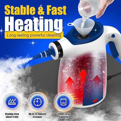 Hand Held Steam Cleaner, Portable Steam Cleaners, Steam Cleaner Handheld, Comes with 12-Piece Accessories for Multi-Surface Stain Removal, Perfect for Stain Removal, Car, Sofa, Floor, Bathroom, Window thumbnail 3