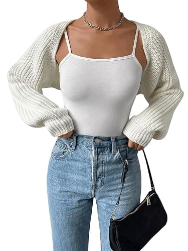 Verdusa Women's Y2k Cropped Cardigan Sweaters Lightweight Knit Open Front Bolero Shrugs Spring Fall Outfits thumbnail 5