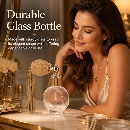 Beavorty Vintage Perfume Spray Bottle Refillable Travel Atomizer with Long Tassels Powder Spray Bottle for Makeup Body Powder and Perfume Compact Flat Round 3.26 X 2.99 X 0.66 in thumbnail 8