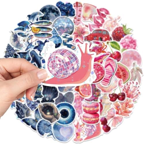 100pcs Pink Aesthetic Stickers for Water Bottle, Waterproof Vinyl Blue Aesthetic Stickers for Laptop Scrapbook Journaling Skateboard Party Supplies thumbnail 8