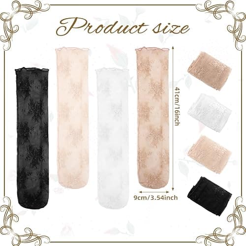 Bencailor 4 Pairs Women Sheer Slouch Socks Lace Mesh Novelty Decorated Nylon Loose Ankle High thumbnail 6