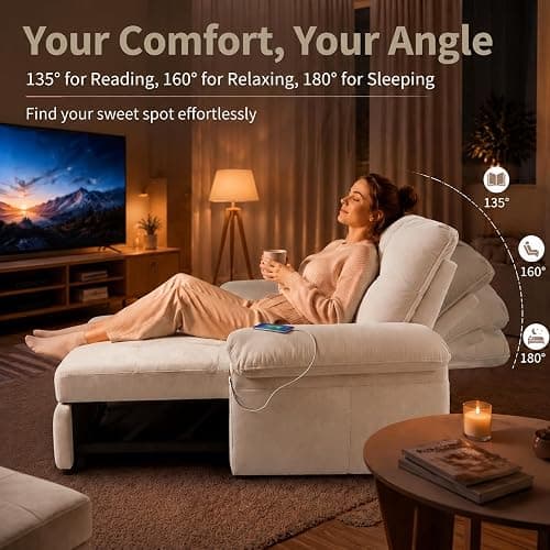 howcool Queen Sleeper Sofa Bed, 77" Pull Out Couch | 3-in-1 Convertible Sofa Bed, Loveseat Sleeper with USB Charging Ports for Living Room, Velvet Fabric, RV-Friendly, Beige thumbnail 5