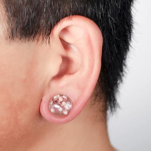 Jewseen 2Pcs Flower Ear Gauges 2g to 1'' Organic Real Flower Resin Plugs thumbnail 5