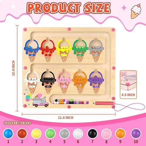 wakeInsa Magnetic Color and Number Maze,Montessori Toy for 2-5 Years Old Girls,Wooden Magnet Balls Puzzles,Toddler Busy Board Game,Preschool Learning Activities,Christmas & Birthday Gift for Kids thumbnail 2