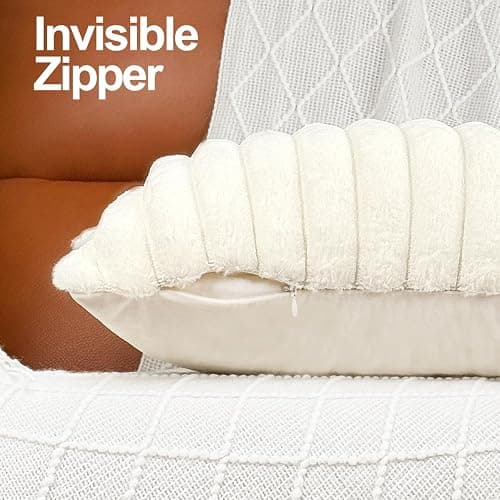 12x20 Throw Pillow Covers Set of 2, Decorative Faux Fur Covers for Bed, Couch Soft Fluffy Pillow Cover with Velvet Back for Living Room, Neutral Home Décor Accent for Sofa - Cream White thumbnail 4