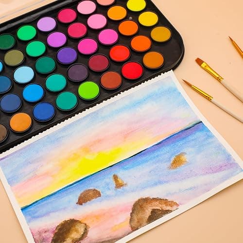 Artecho 48 Colors Watercolor Cake Set with 3 Brushes, Washable, Travel Design, Perfect for Card Making, Illustrations, Painting, Calligraphy thumbnail 6