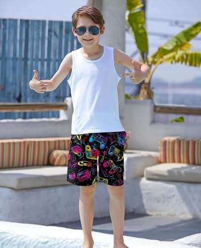 uideazone Boys Teens Swim Trunks Quick Dry Waterproof Surfing Board Shorts Drawstring Elastic Waist with Mesh Lining 5-14T - 11-12 Years - A-game Console thumbnail 6