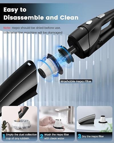 SERVOMASTER Handheld Vacuum Cordless, Car Vacuums Powerful with Rechargeable Battery, Portable Hand Held Vacuum Cordless with Washable HEPA Filter, Mini Vacuums Kit for Men and Women thumbnail 6