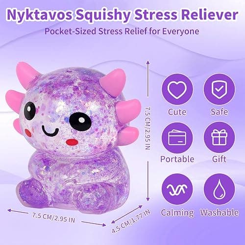 Nyktavos Purple Sitting Axolotl Squeeze Toy, Slow Rise Stress Relief Sensory Toy for Kids Adults, Cute Squeeze Anxiety Pressure Ball, Portable Calming Fidget Toy for ADHD Autism, Gift Box Packed thumbnail 2