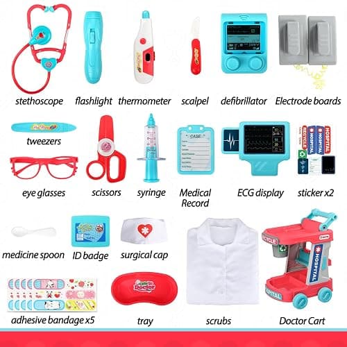Liberry Toddlers Doctor Kit Toy for Girls Boys Ages 2 3 4 5, Red | Kids Doctor Playset with Cart, Costume & Stethoscope, Role Play, Pretend Play Medical Toys, Birthday Gift thumbnail 7
