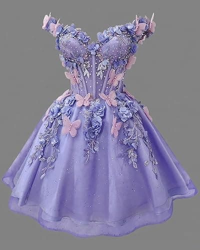 OLJHFJ Women's Tulle Homecoming Dresses Short - 3D Butterfly Off Shoulder Beaded Cocktail Lace Homecoming Dress for Teen 2025 - Light White - 6 thumbnail 4