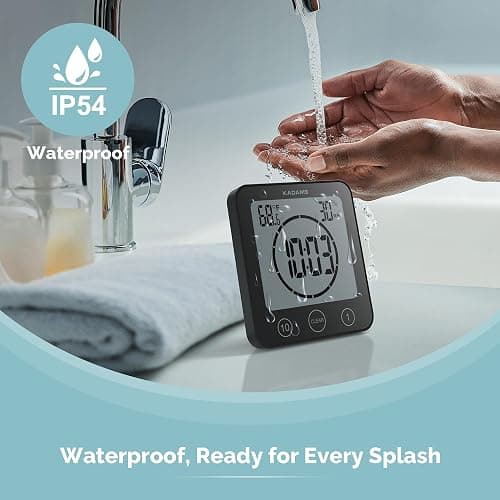 KADAMS Shower Clock Waterproof Bathroom Timer – Digital Wall Clock with Countdown, Magnetic Kitchen Clock with Temperature & Humidity, Suction Cup for Kids Shower Spa Sauna Cook Bath (Black) thumbnail 4