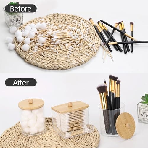 Tbestmax Qtips Dispenser Bathroom Container, 10/12 oz Cotton Ball Holder, Apothecary Jar Organizer for Storage Cotton Swab, Floss Picks (Bamboo Lids) thumbnail 5