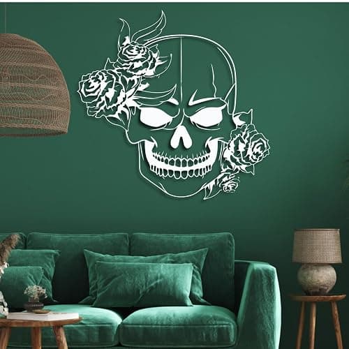 sugar skull metal wall art, Skull Metal Wall Art, Gothic Metal Wall Decor, Skeleton Metal Wall Art, Skull Metal Wall Decor, Halloween Wall Art, Home Office Decoration Bedroom Living Room Decor Sculpture (23.6"x23.6"|60x60cm, Black) - 23L"x23 - Black thumbnail 6