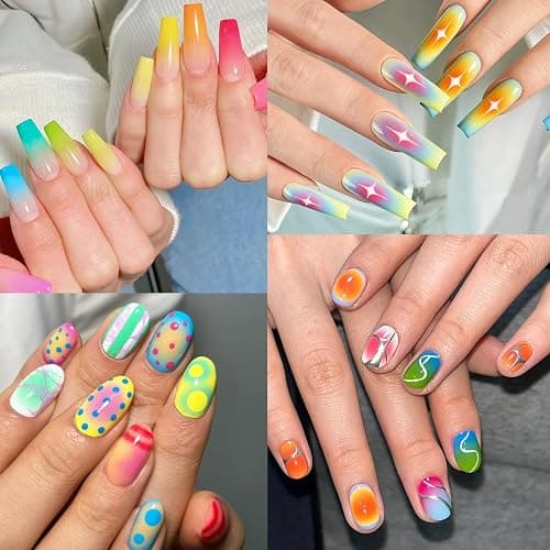Fcozpjk Gradient Paint Nail Gel, 9 Colors Neon Ombre Gel Polish Aura Nails Blush Blooming Flower French Tips Drawing Summer Hot Pink Orange Green Vibrant Fluorescent Gels Manicure Palette UV/LED Cure thumbnail 6