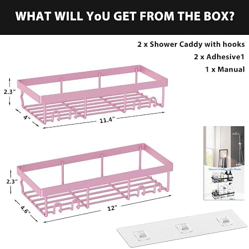 DIFULI Shower Caddy Shelf Organiser 2 Pack, No Drill Pink Shower Shelves,Self Adhesive Bathroom Caddy, Shower Storage Accessories thumbnail 2