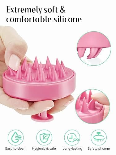 HEETA Scalp Massager Hair Growth, Soft Silicone Scalp Scrubber Shampoo Brush for Exfoliation, Dandruff Removal Head Massage Stress Relax, Wet & Dry Use for Thick Thin Curly Hair Care, Cherry Pink thumbnail 3
