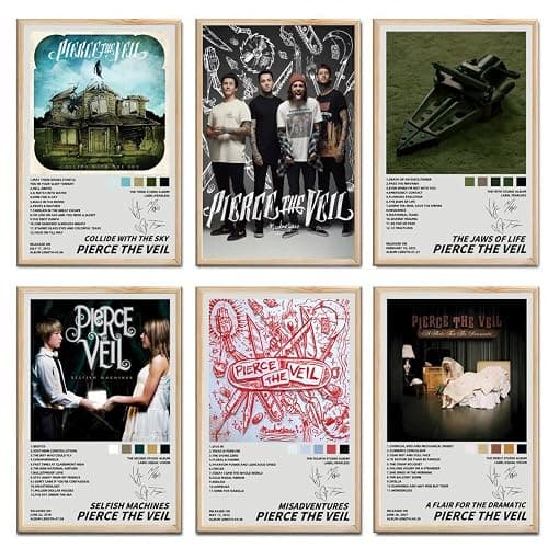 FENNIDICE A Set Of 6 Pierce The Veil Poster(Unframed) Music Album Cover Signed Limited Edition Posters Canvas Posters 08x12inch(20x30cm) Style-1 - Image 1