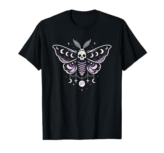 Goth Lunar Moth Skull Moon Celestial Purple Alt Aesthetic T-Shirt - Image 1