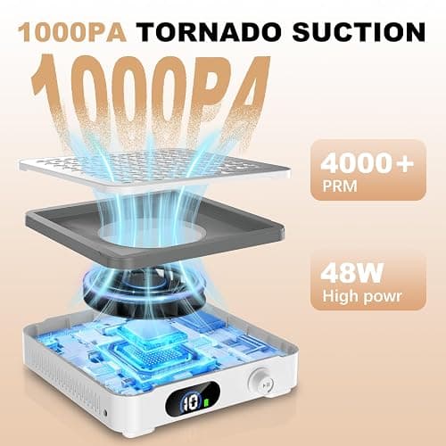 Nail Dust Collector | 1000PA Cordless Nail Dust Collector Nail Tech | 10 Speed Levels | Low Noise & Strong Suction | Reusable Filter, 10 Pads + Nail Dust Brush | for Acrylic Nails, Salon & Home-White thumbnail 3