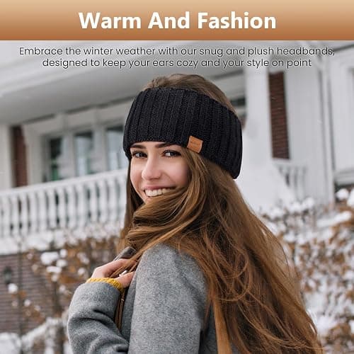 MUTKIS Winter Headbands for Women 3 Pack, Ear Warmers for Women Headband Wool Knit Thick Fleece Lined, Cold Weather Warm Ear Muffs(Black&Beige&Dark Gray) thumbnail 5