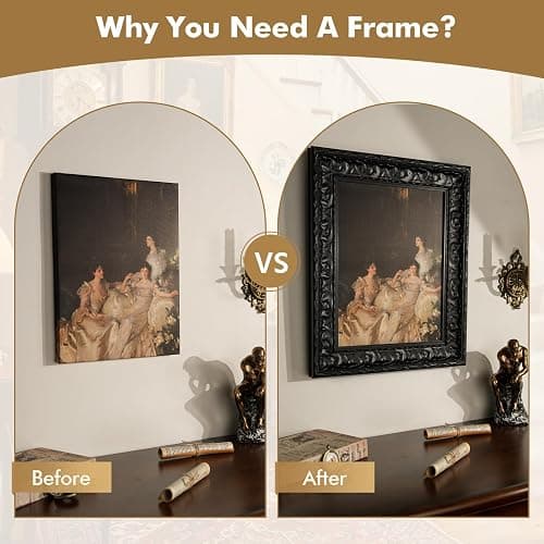 FOLKOR Retro Canvas Frame for 24x36 Vintage Wall Art Prints, 2.6" DIY Wood Plein Air Frames for French Countryside Still Life Paintings Home Office Hallway Guest Room Decor, No Glass & Back (Black) thumbnail 6