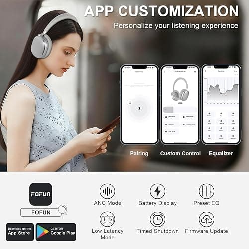 FOFUN NC95 Hybrid Active Noise Cancelling Headphones with Knob Control, 65H Playtime Over Ear Headphones Wireless Bluetooth 6.0, App Control, Hi-Res Audio, Comfort Fit, Clear Calls for Travel/Workout thumbnail 6