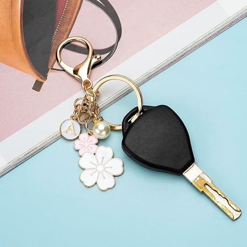 Manlosen Cute Stainless Steel Gold Keychain Initial Letter Keys Charm Gifts for Women with Key Ring Purse Charms for Handbags - White-a thumbnail 4