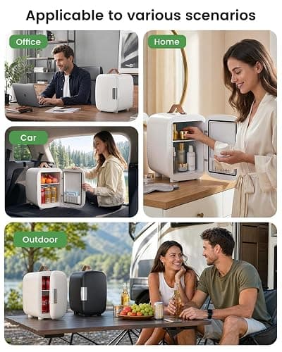 FANSEXPERT Cosmetic Fridge, Portable Mini Fridge for Skincare Food Drinks, 4L/6 Can Electric Plug In Cooler & Warmer, AC/DC Skincare Refrigerator for Bedroom Office Car Dorm (White) thumbnail 8